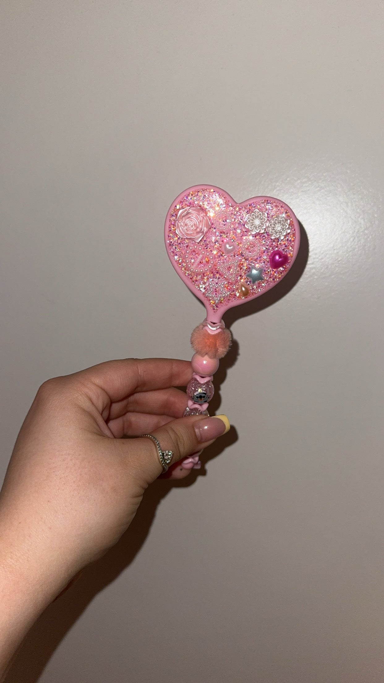 Pink Beaded Resin Mirror