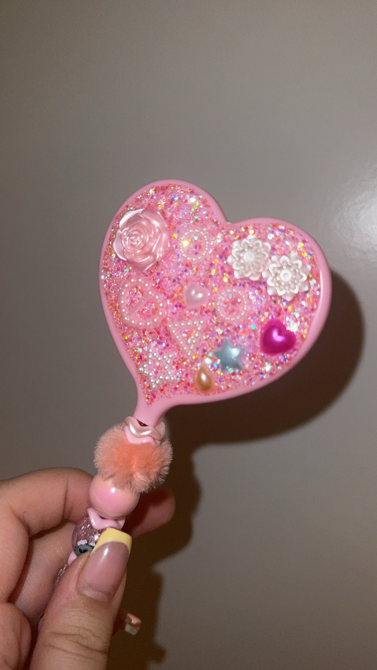 Pink Beaded Resin Mirror