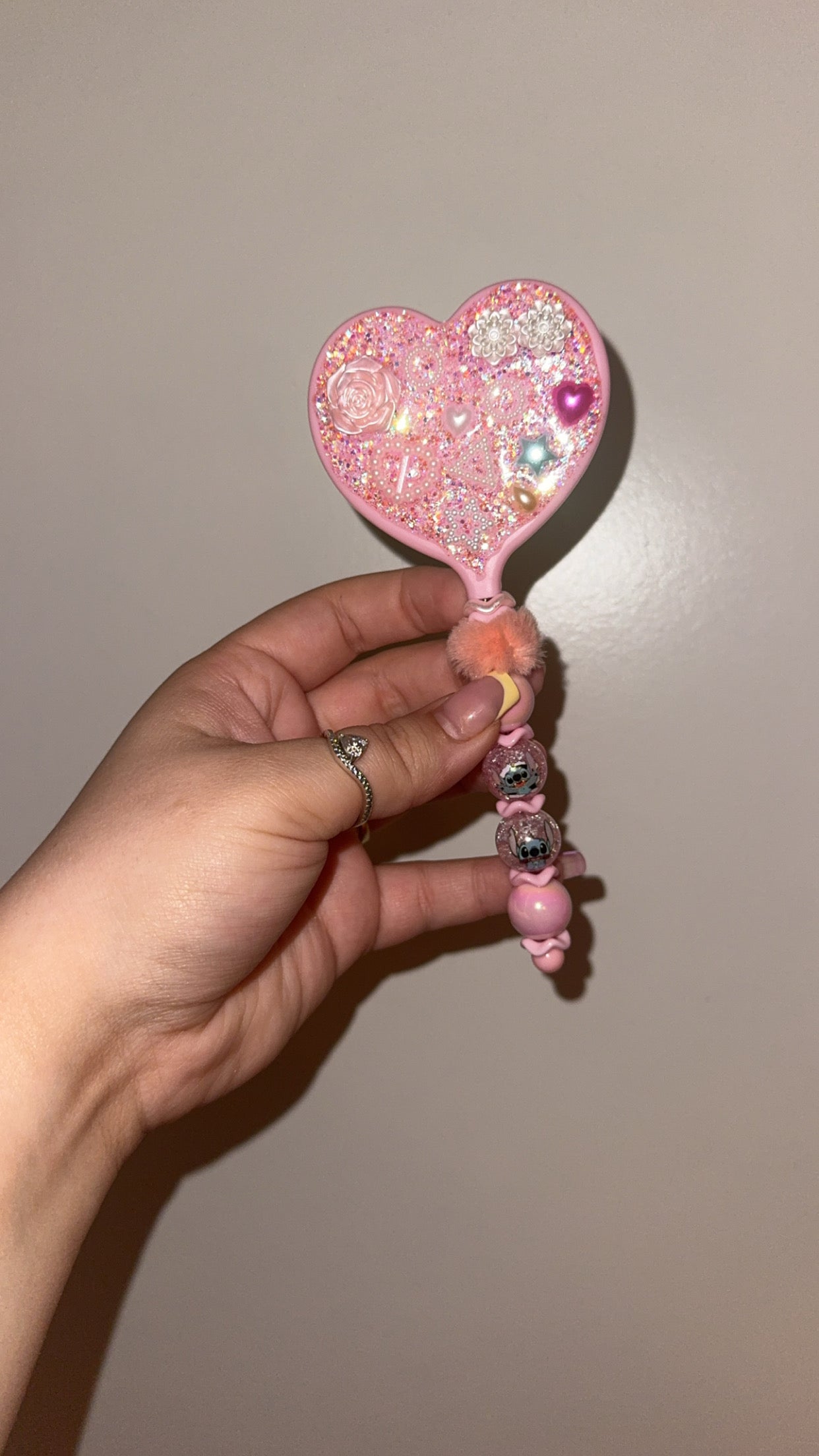 Pink Beaded Resin Mirror